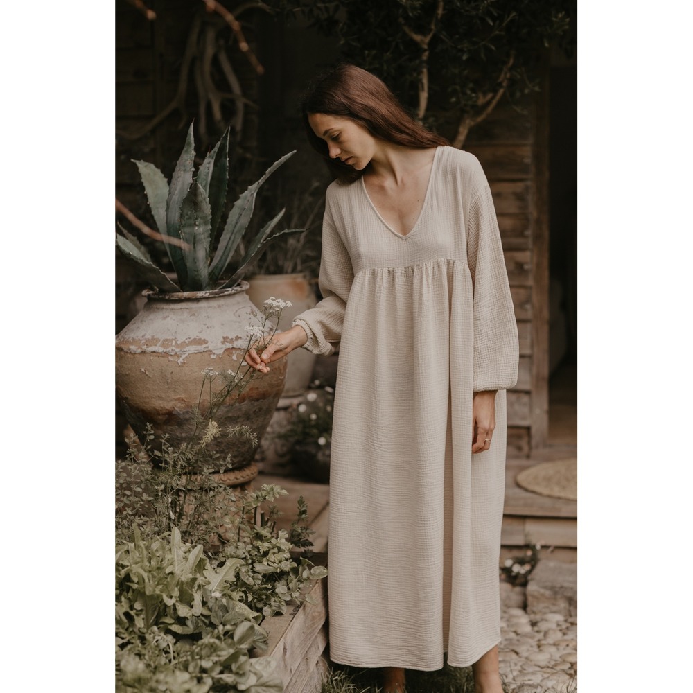 The Simple Folk Meadow Dress Organic Cotton Muslin Maxi Oatmeal XS
